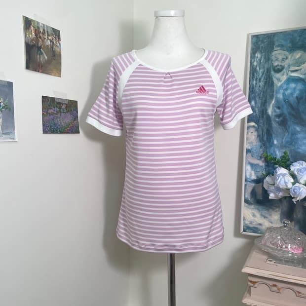 ADIDAS pink ivory stripe logo reglan top