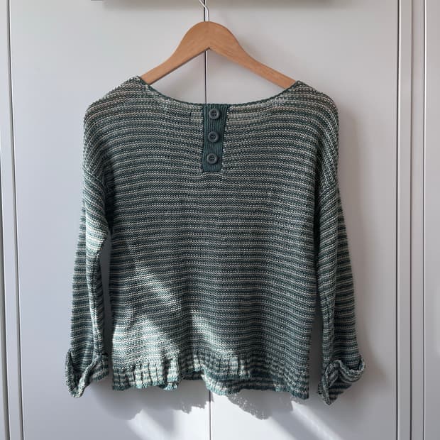 민트 줄무늬 여리핏 린넨 니트