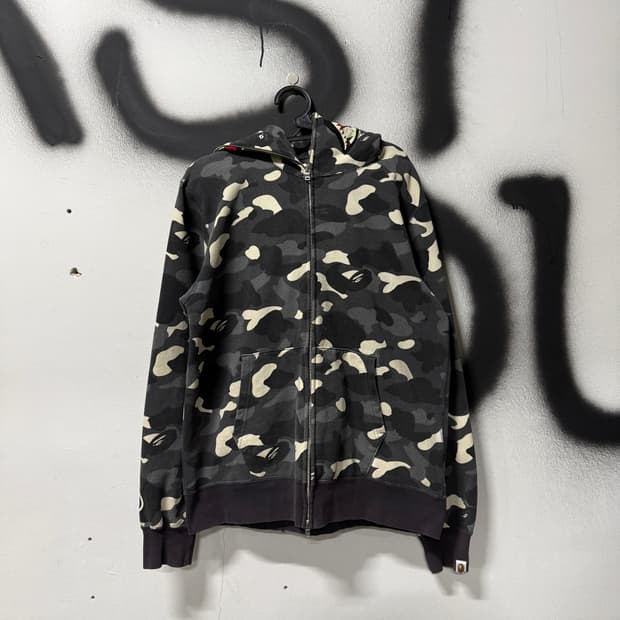 정품 베이프 흑계 시티 카모 샤크 풀 집업 후디 (야광)