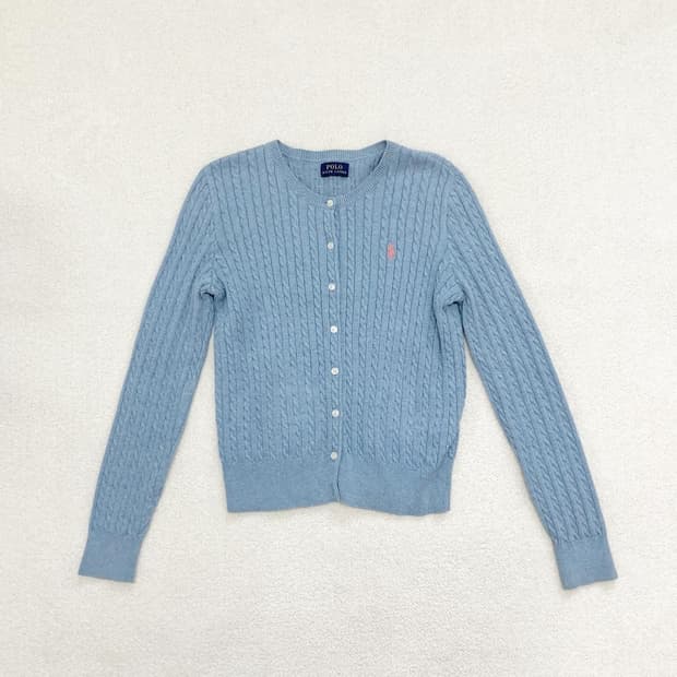 폴로 하늘x핑크 꽈배기 가디건