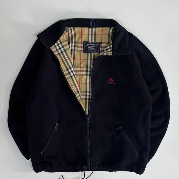 90s 버버리 노바체크 네이비 플리스 자켓