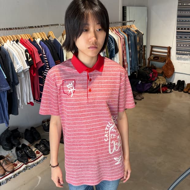 CASTELBAJAC 스트라이프 카라 반팔 티셔츠 XL