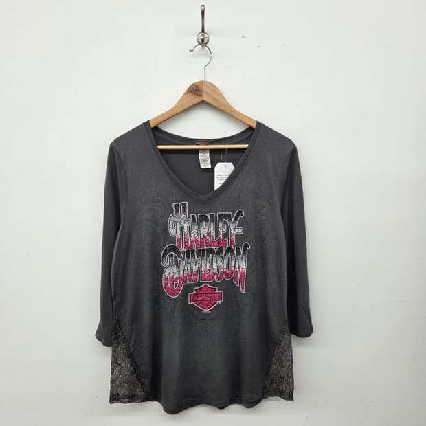 할리데이비슨 긴팔 티셔츠 레이스 블랙 여성 XL