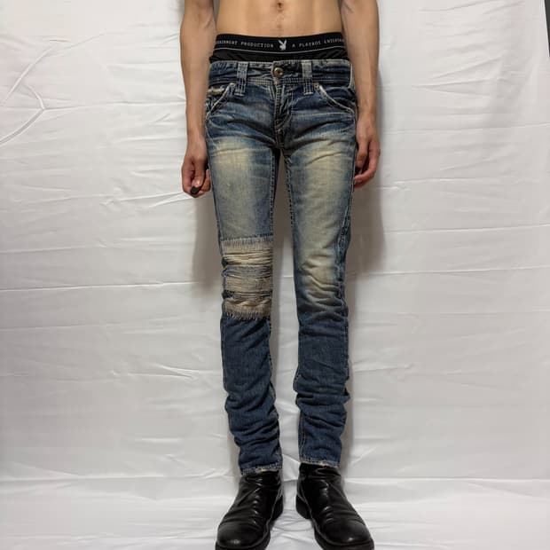 Knee Patchwork Washed Jeans