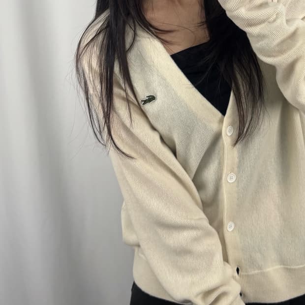라코스테 아이보리 울 브이넥 가디건