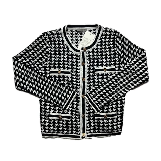 트위드 니트 가디건 금장 단추