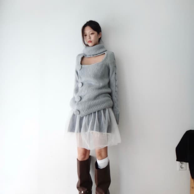 Circle point open knit & ops / lightgrey