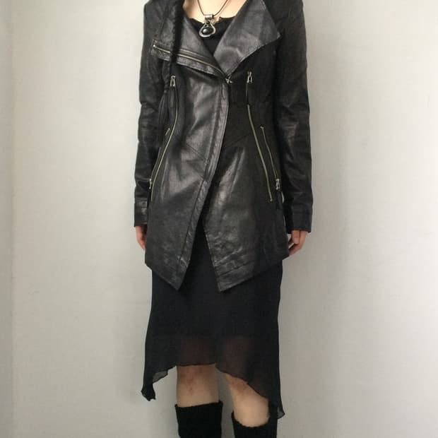 Unbalanced lamb leather jacket