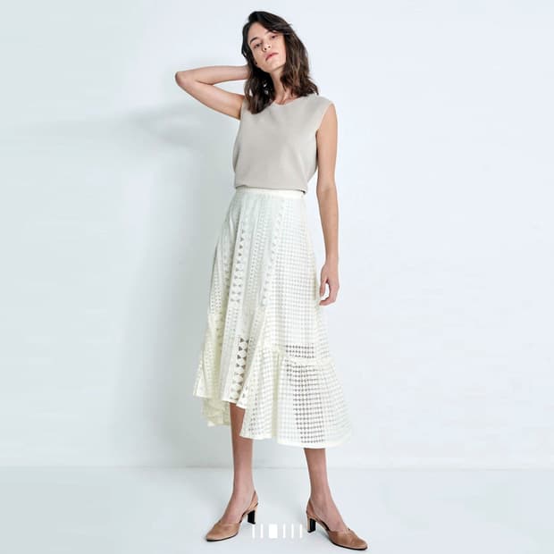 시스템(SYSTEM) 언밸런스 헴 레이스 스커트 55