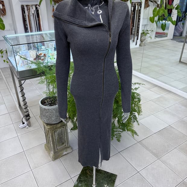 high neck zipup knit one piece