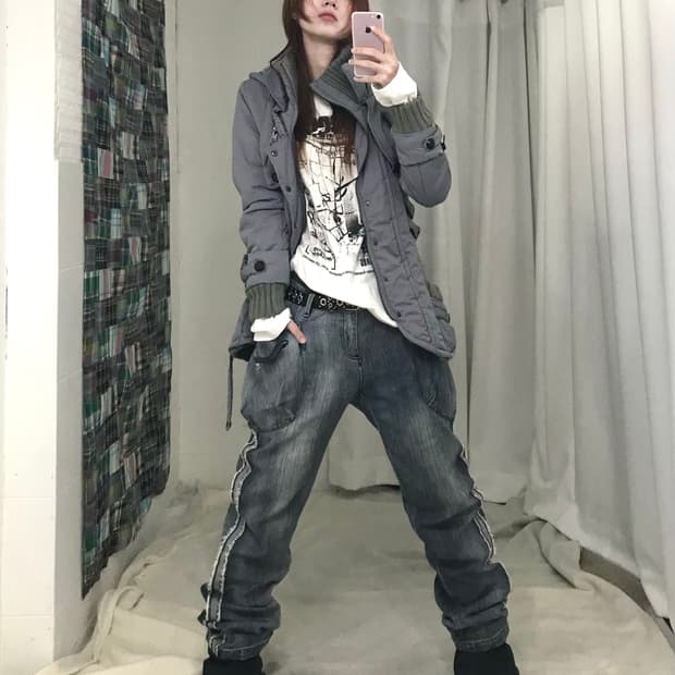 빈티지 코르티스깔 그레이 힙합 코디 세트