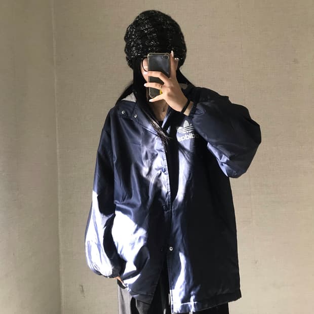 아디다스 빅로고 네이비 후리스 점퍼