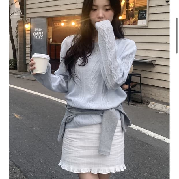 메리온 마요 케이블 니트 스카이블루
