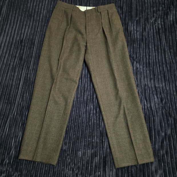 폴로 버진울100% 브라운체크 투턱 트라우저 34