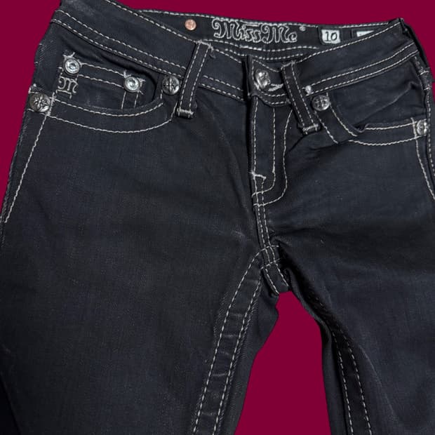 Miss Me 라인스톤 로우라이즈 스키니진 블랙