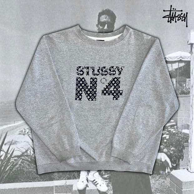 90s 스투시 루이비통 패러디 모노그램 로고 스웻셔츠