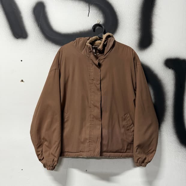 VTG 빈티지 초코 모카 브라운 리버시블 플리스 집업 후디