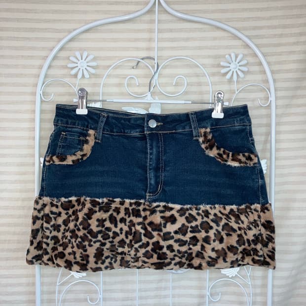 jpn vintage 데님 호피 미니스커트 y2k 스트릿 갸루 펑키