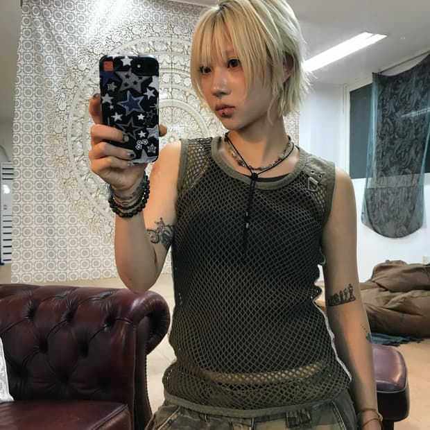 빈티지 여성 y2k 그물 나시 