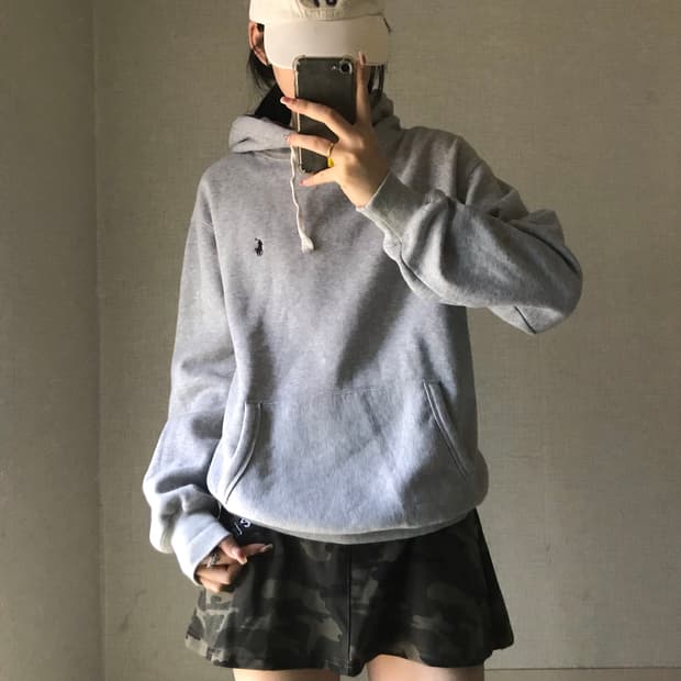 폴로 그레이 후드티