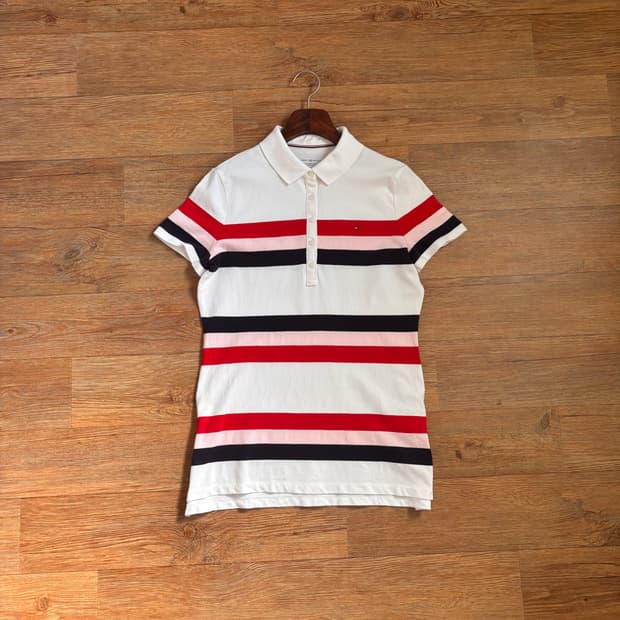 타미힐피거 반팔 폴로 티셔츠 M 피케 스판 클래식핏 스트라이프