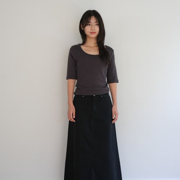 더버터크림 [sloco] Black maxi denim skirt S