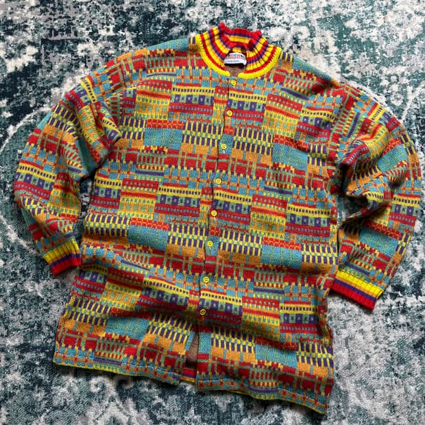 80s Missoni 미쏘니 멀티컬러 패턴 니트 가디건(L)