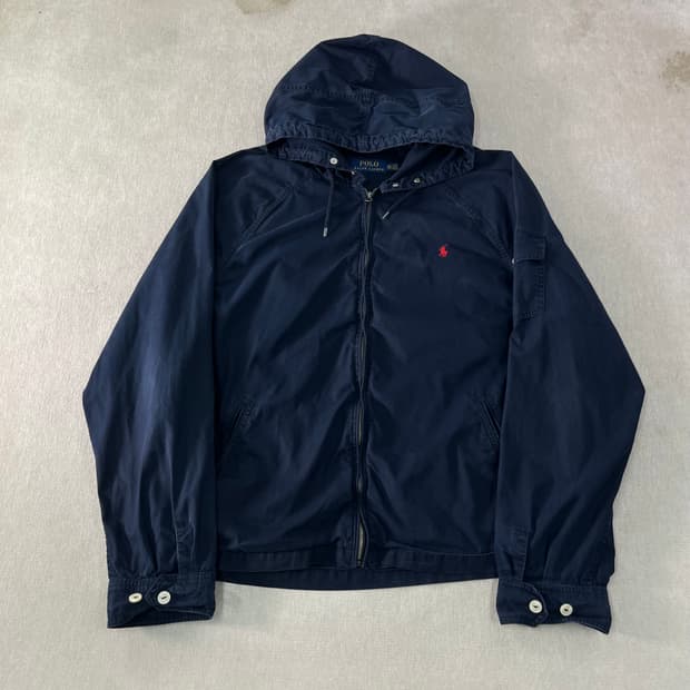 105 폴로랄프로렌 네이비 코튼 쉘 후디 풀 집업 자켓 