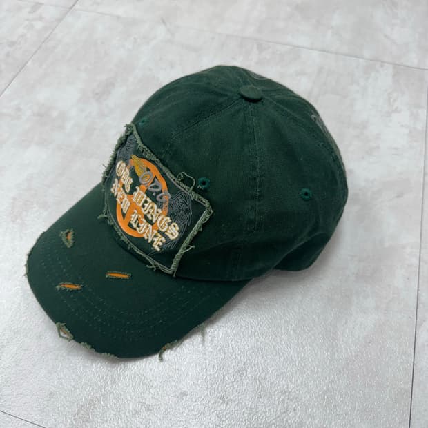 •Vintage Y2K 데미지 볼캡 그린
