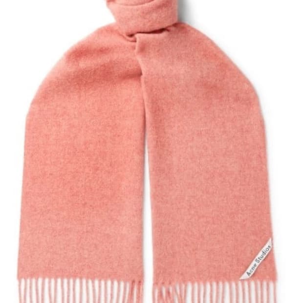 아크네스튜디오 스키니 울 머플러 핑크 사선탭 280cmx25cm