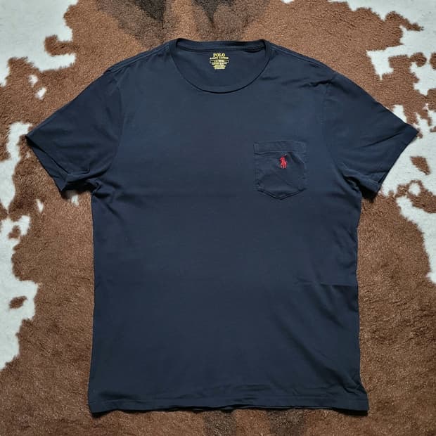 폴로 랄프로렌 남성용 블랙 라운드 티(L)