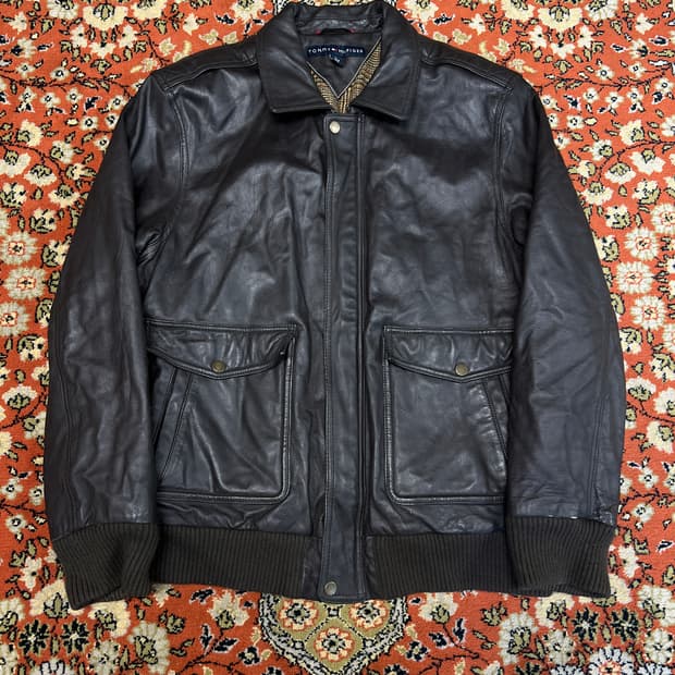 [L] 타미힐피거 A-2 빈티지 리얼레더 가죽자켓 다크브라운
