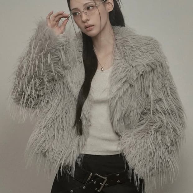 카키포인트 Shaggy Fur Jacket (light gray) 