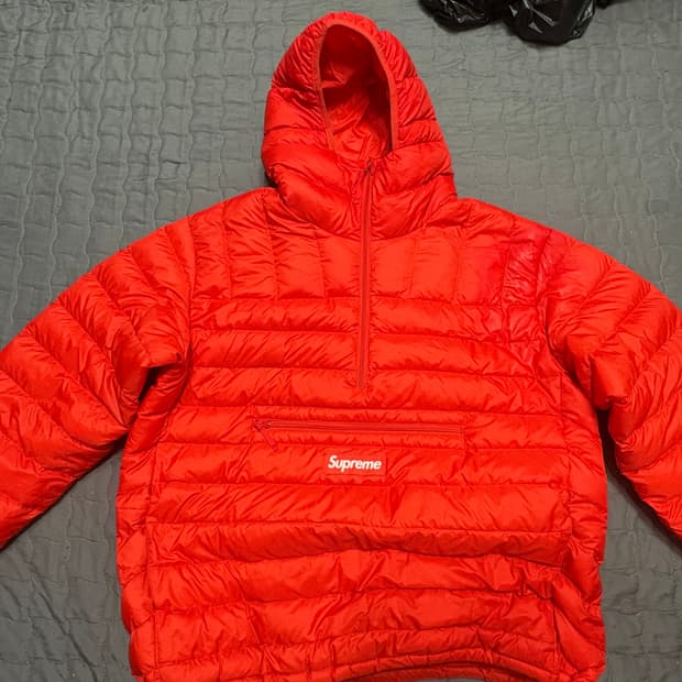 슈프림 마이크로 다운 하프 집 후드 풀오버 레드 L