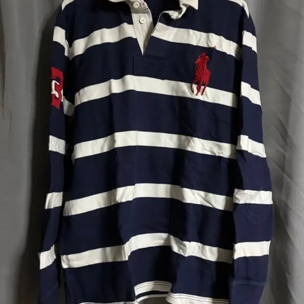 Polo 폴로 랄프로렌 네이비 스트라이프 럭비티 커스텀핏