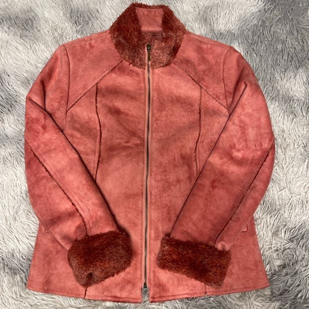 빈티지 스웨이드 핑크 퍼 자켓