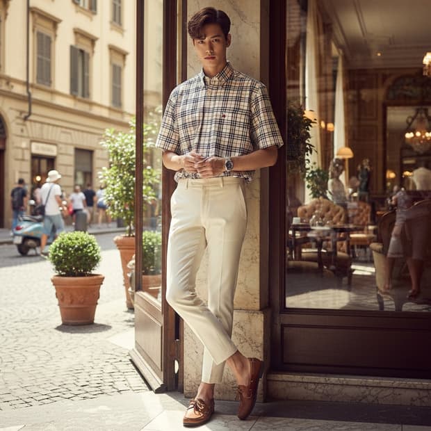 버버리 런던 빈티지 런던체크 반팔 셔츠 (Made in UK)