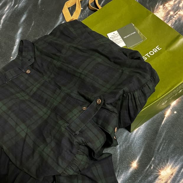 프릭스스토어 벌룬 슬리브 플레어 체크 미니 원피스 - [택/가방 포함]