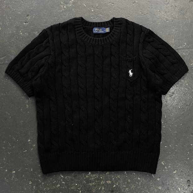 90 폴로 반팔 케이블 니트 