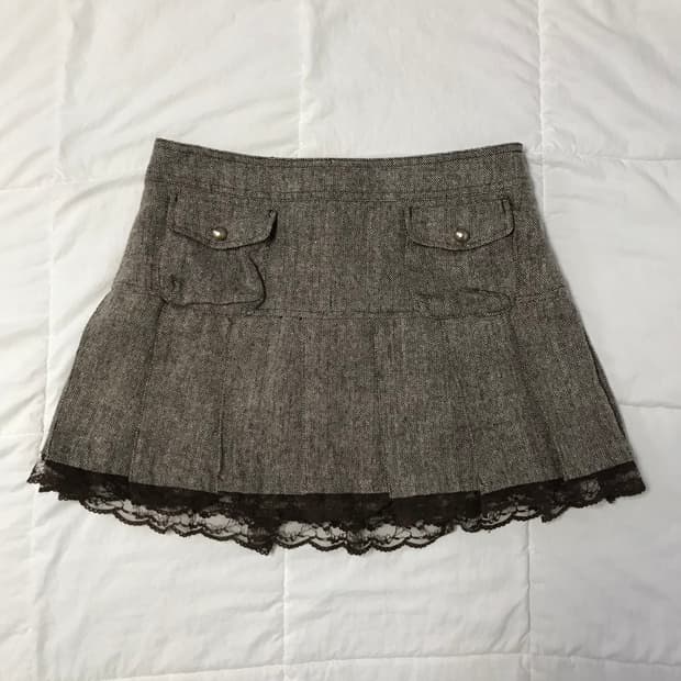 리즈리사 체크 레이스 브라운 포켓 미니스커트