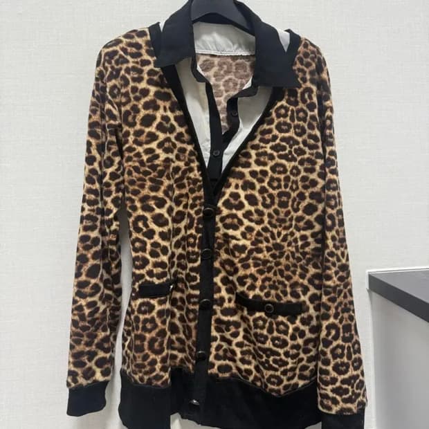 레오파드 호피 레이어드 가디건 롱슬 롱슬리브 갸루 오네갸루
