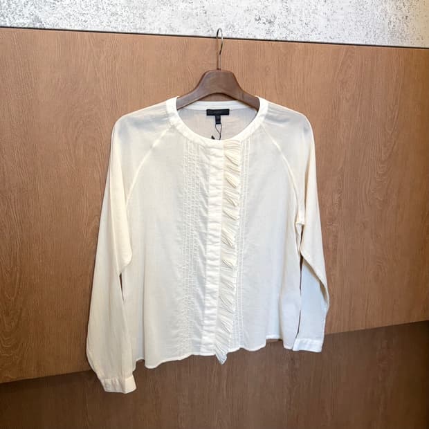 빈티지 블라우스 밴드 카라 셔링 라인 디테일 레귤러핏 아이보리