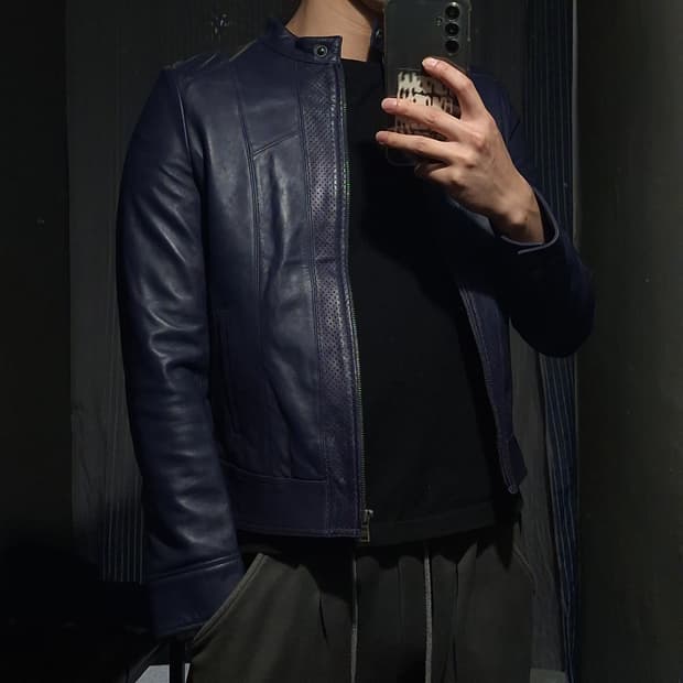 스멕스 스모키블루 넥버튼 양가죽 램스킨 레더자켓 가죽자켓 WOMANS M