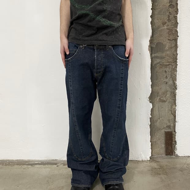 저스트 카발리 패널 데님 플레어 팬츠