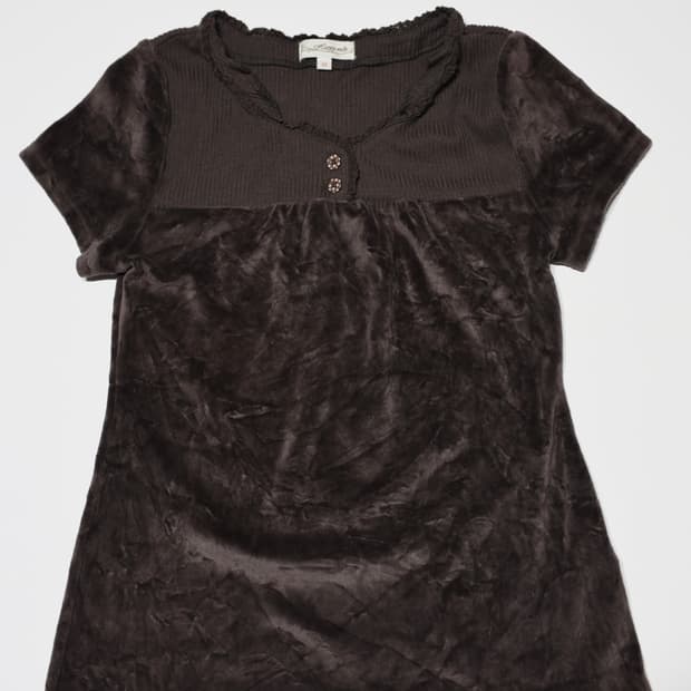 [JPN]brown velour lace Half sleeve top