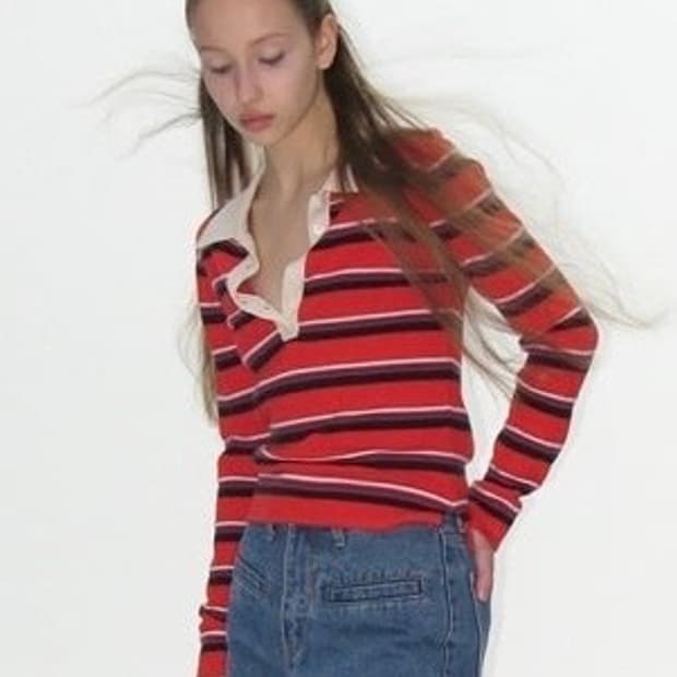 Stripe Knit PK shirt(Red)