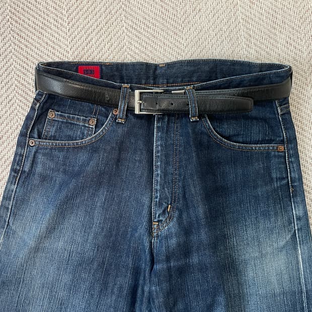 빈티지 실버 버클 레더 벨트 