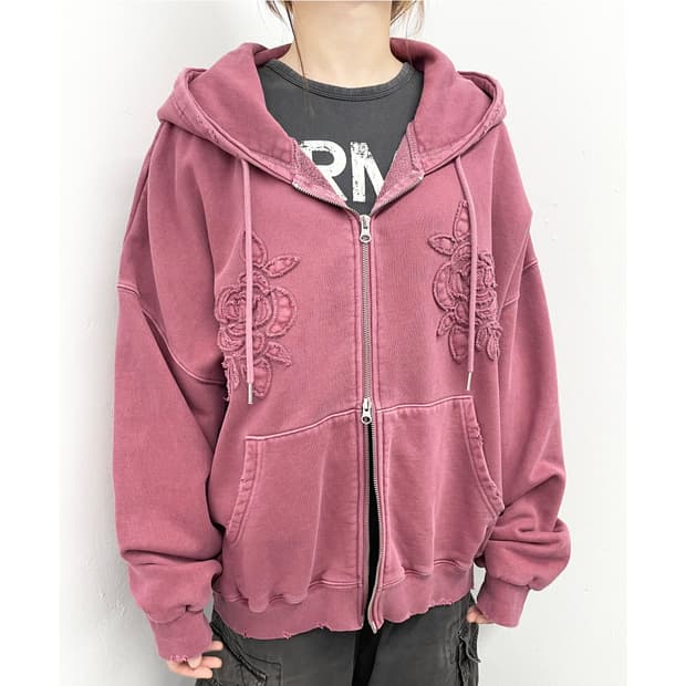 미드나잇무브 플라워 데미지 후드집업