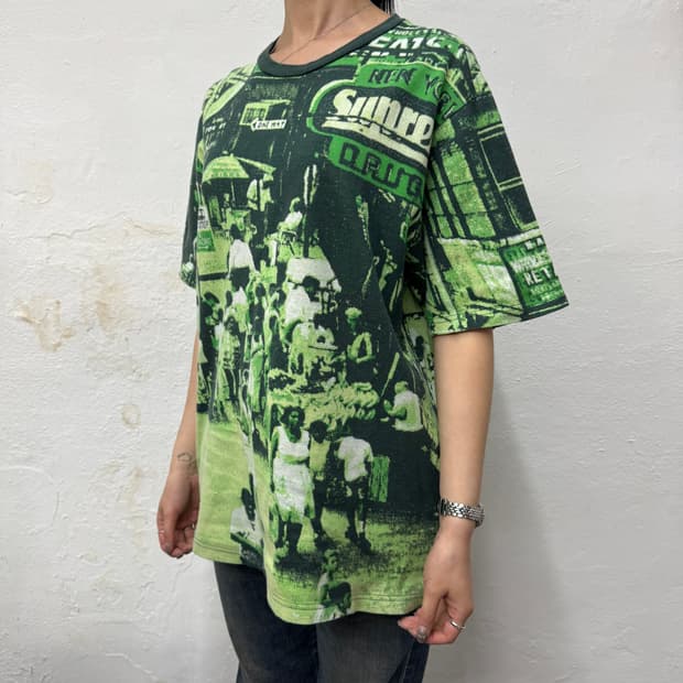 슈프림(SUPREME) 20fw 그린컬러 스트릿 씬 자카드 코튼 반팔