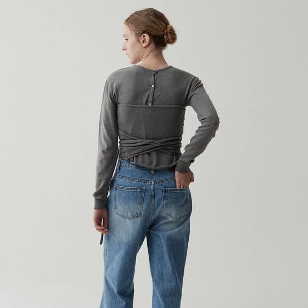 오디에르 코튼 랩 가디건 set (차콜)